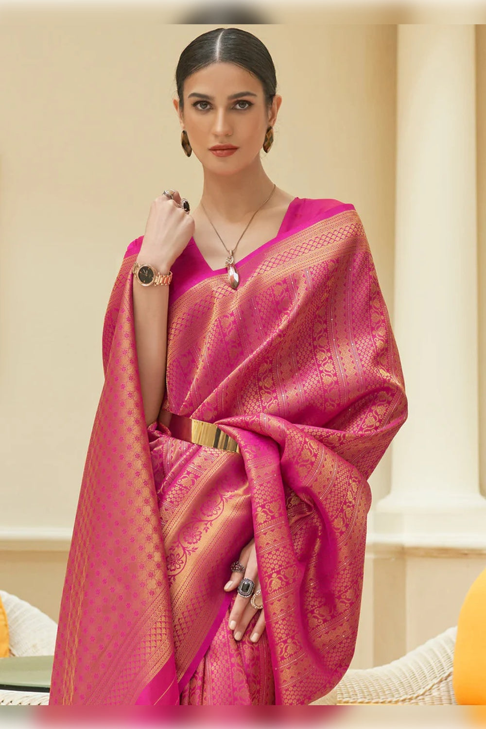 Pink Kanjivaram Silk Saree With Blouse