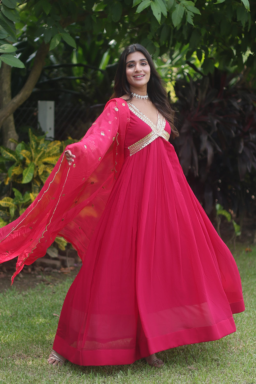 Red Blooming With  Embroidery Zari work Gown