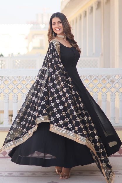 Black Attractive Embroidered Sequins work with Lace Border Gown
