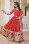 Red Georgette &  Embroidery Zari work Gown with Dupatta