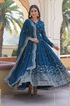 Rama Georgette with Zari & Sequins Embroidery Gown With Dupatta