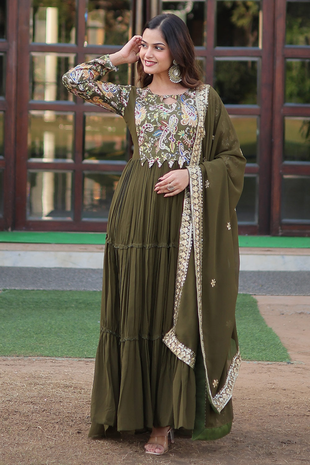Mahendi Faux Georgette with Rich Floral Print work Gown