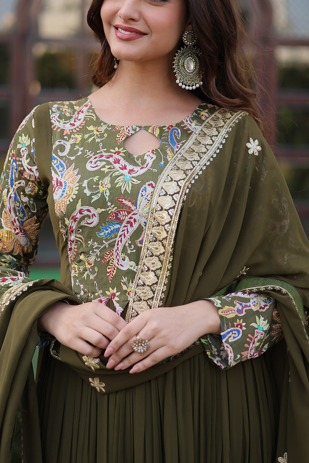Mahendi Faux Georgette with Rich Floral Print work Gown