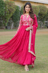 Pink Faux Georgette with Rich Floral Print work Gown