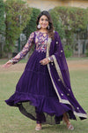 Purple Faux Georgette with Rich Floral Print work Gown