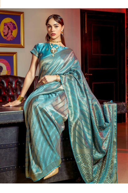 Sky Blue Colour Satin Silk Zari Weaving Saree