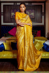 Yellow Satin Silk Zari Weaving Saree With Blouse