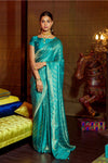 Cerulean Blue Satin Silk Zari Weaving Saree With Blouse