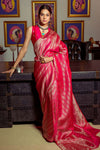 Hot Pink Colour Satin Silk Zari Weaving Saree