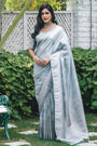 Light Grey Soft Silk Saree With Weaving