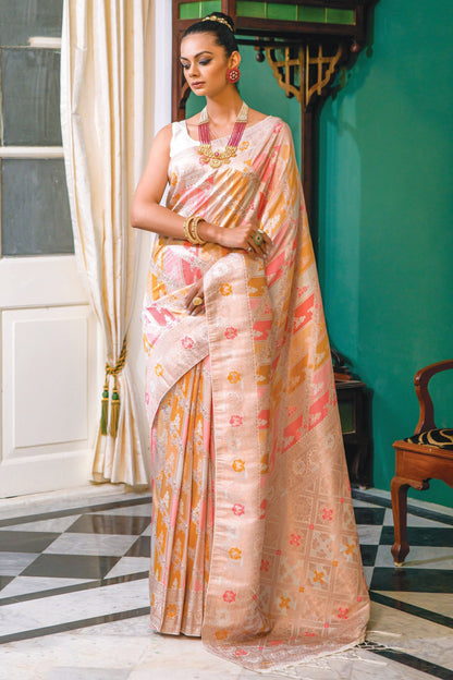 Peach Soft Silk Saree With Weaving