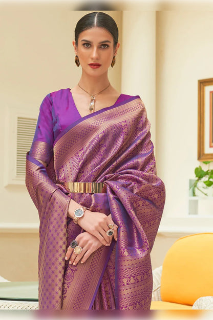 Purple Kanjivaram Silk Saree With Blouse