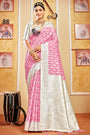 Pink Cotton Saree With Lucknowi Weaving Work