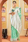 Sea Green Cotton Saree With Lucknowi Weaving Work