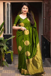 Forest Green Silk Saree With Zari Weaving Work