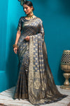 Grey Banarasi Silk Saree With Zari Weaving Work