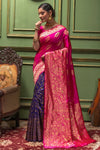 Pink & Purple Banarasi Silk Saree With Zari Weaving Work