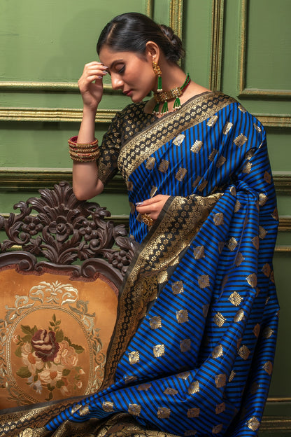 Black &amp; Blue Banarasi Silk Saree With Zari Weaving Work