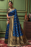 Black & Blue Banarasi Silk Saree With Zari Weaving Work