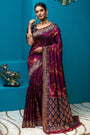 Magenta Banarasi Silk Saree With Zari Weaving Work