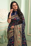 Navy Blue Banarasi Silk Saree With Zari Weaving Work