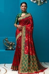 Red & Green Banarasi Silk Saree With Zari Weaving Work