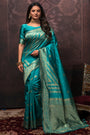 Pacific Blue Banarasi Silk Saree With Zari Weaving Work