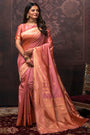 Peach Banarasi Silk Saree With Zari Weaving Work