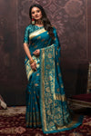 Rama Blue Banarasi Silk Saree With Zari Weaving Work