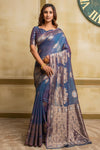 Blue Cotton Saree With Zari Weaving Work