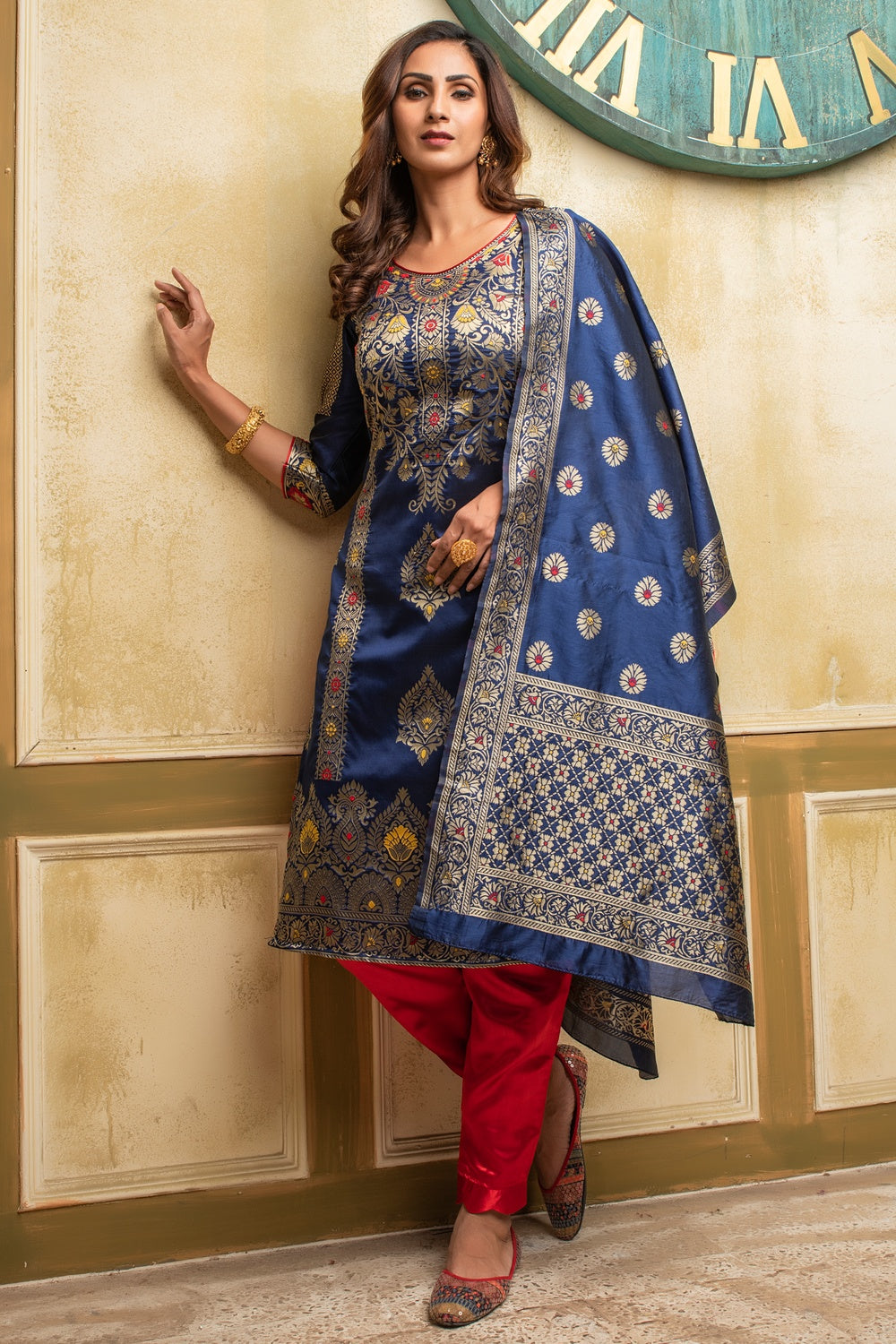 Buy 8824 Indian Latest Dark Blue Art Silk Suit Patiyal Salwar Kameez  Punjabi Party Wedding Cocktail Wear Ethnic Women Girls Semi Stitched at  Amazon.in