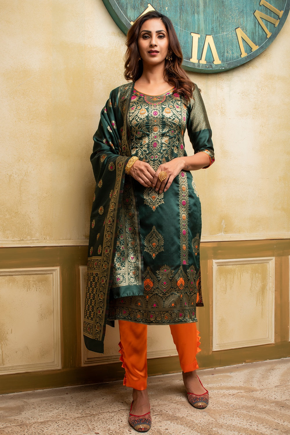 Castleton Green Banarasi Silk With Zari Weaving Salwar Suit