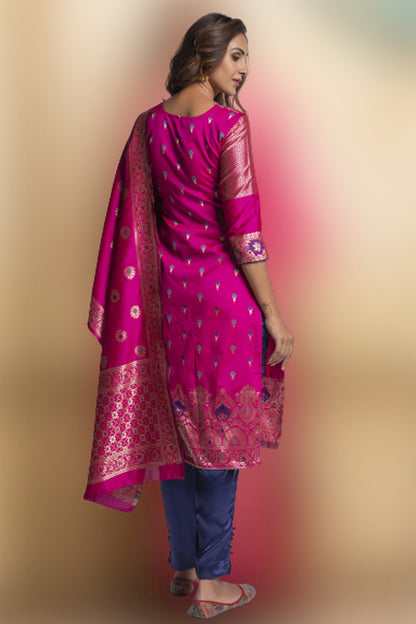 Pink Banarasi Silk With Zari Weaving Salwar Suit