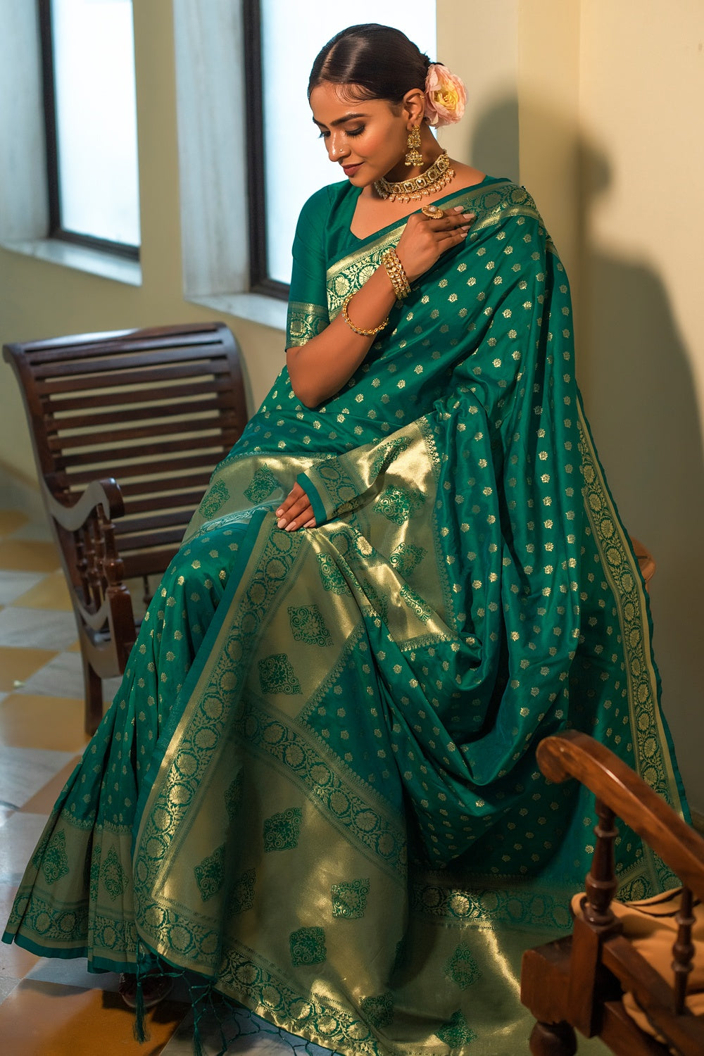 Tiffany Blue Banarasi Silk Saree With Zari Weaving Work