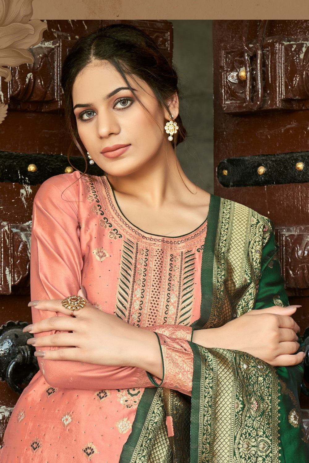 Peach Banarasi With Zari Weaving Salwar Suit