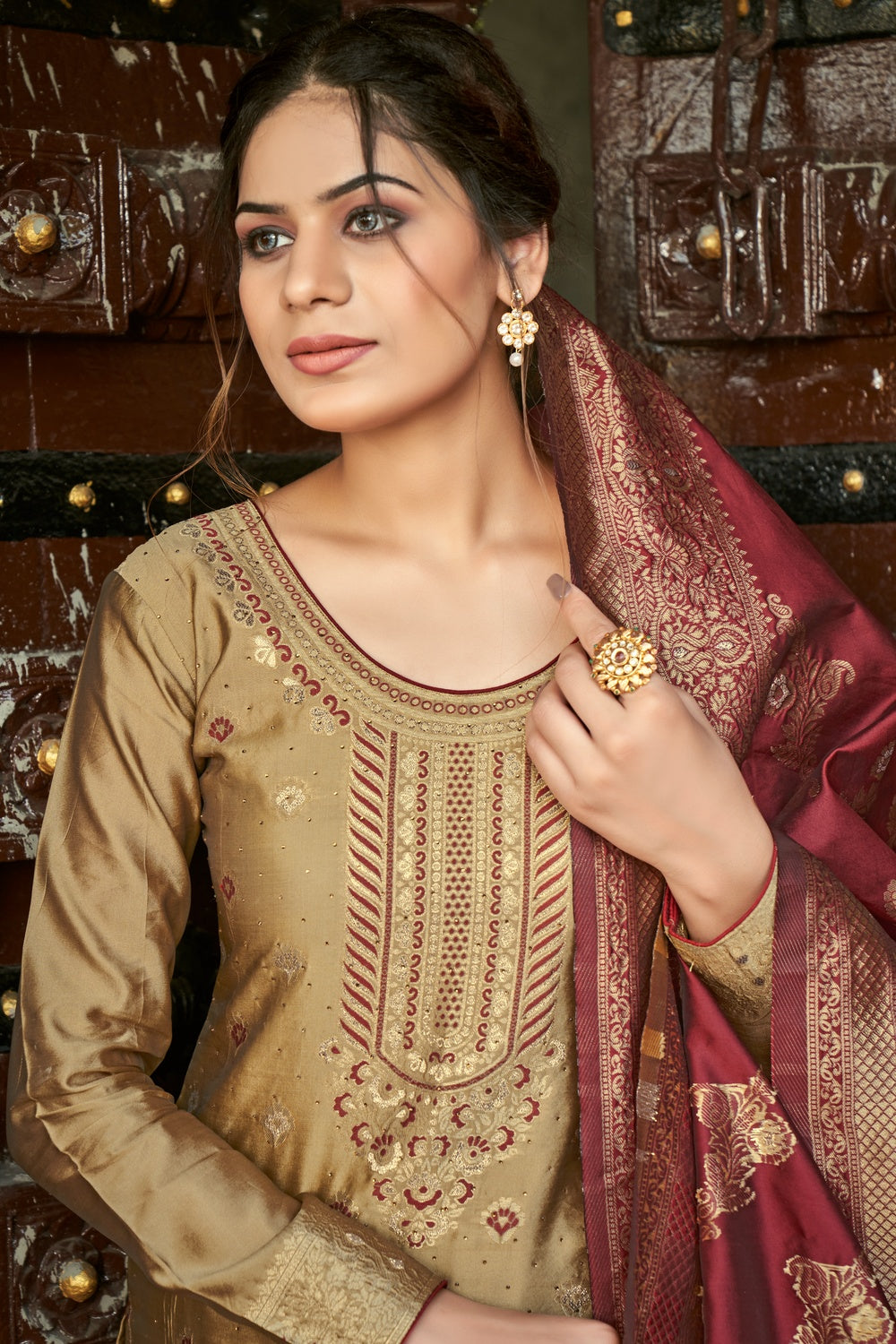 Tortilla Brown Banarasi With Zari Weaving Salwar Suit