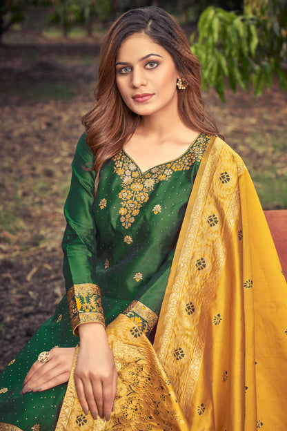 Green Banarasi Silk With Zari Weaving Salwar Suit