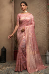 Light Pink Cotton Saree With Zari Weaving Work