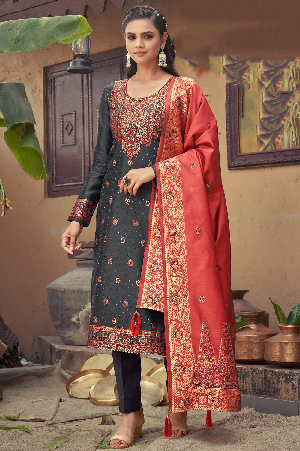 Black Banarasi Silk With Zari Weaving Salwar Suit