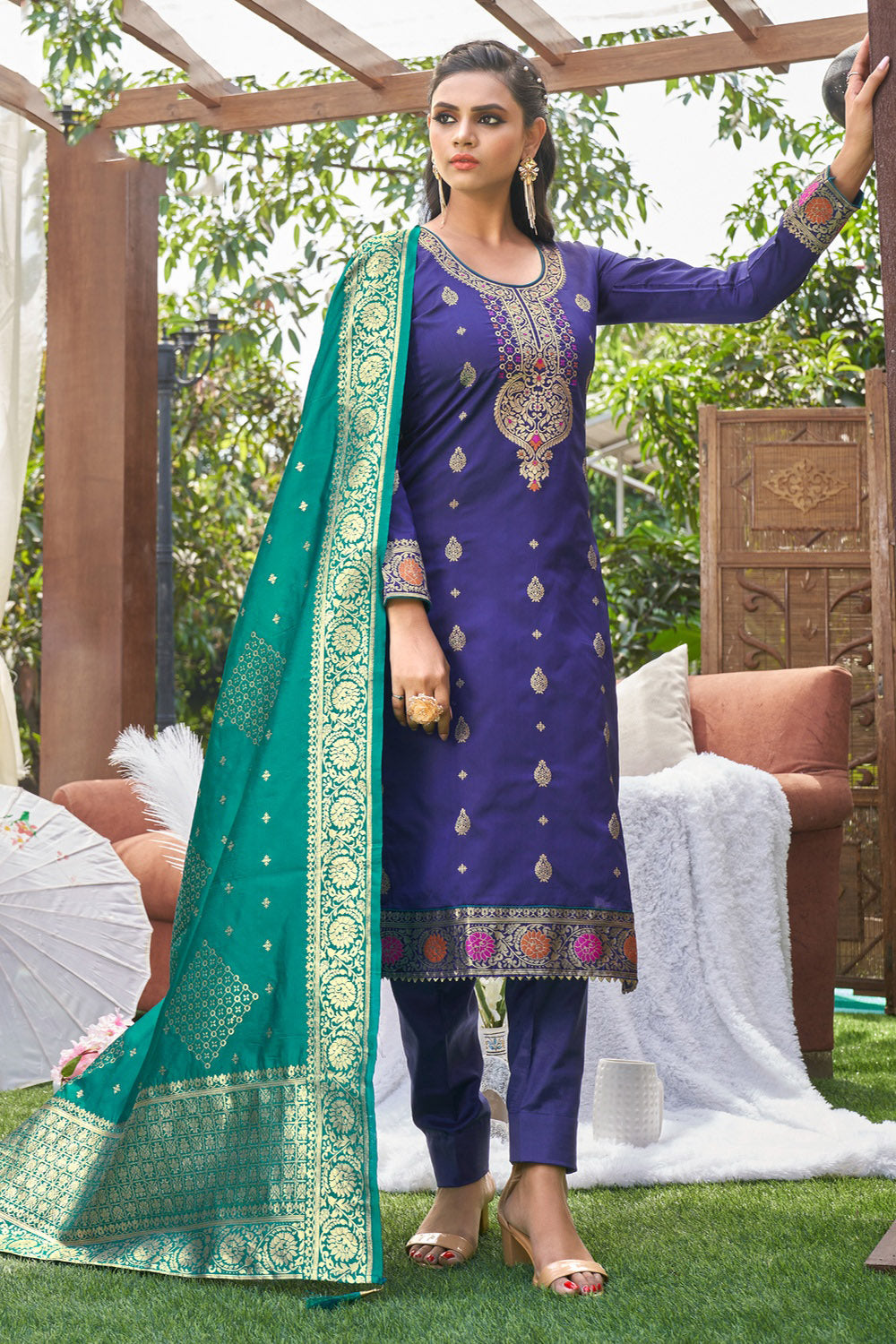 Berry Blue Banarasi Silk With Zari Weaving Salwar Suit