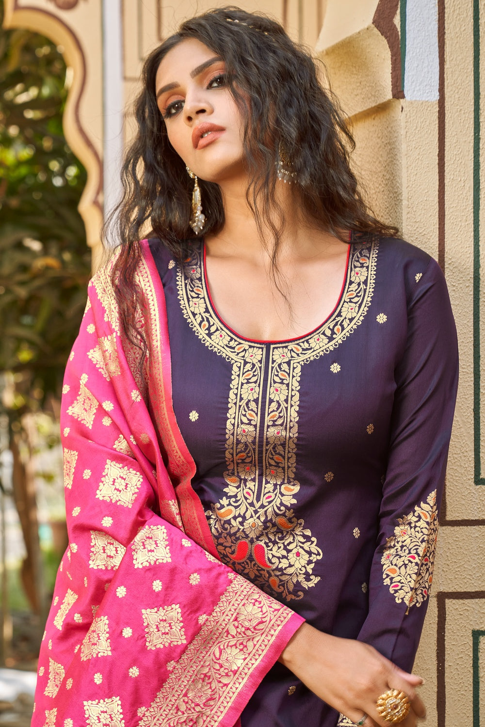 Purple Banarasi Silk With Zari Weaving Salwar Suit
