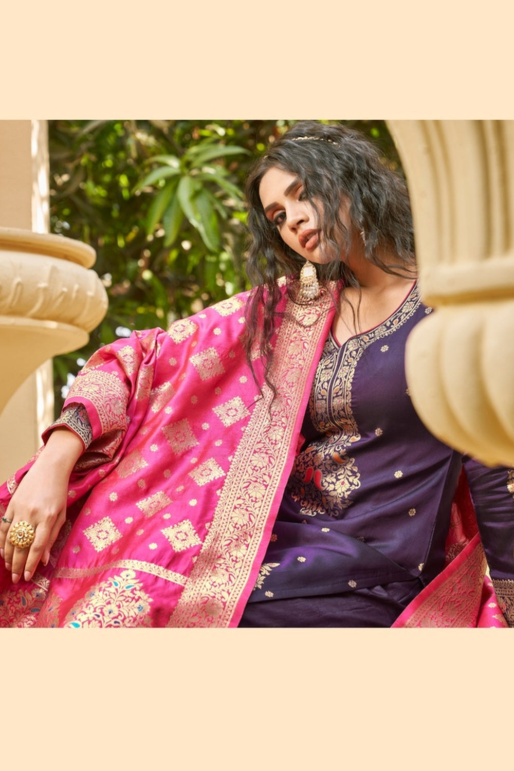 Purple Banarasi Silk With Zari Weaving Salwar Suit