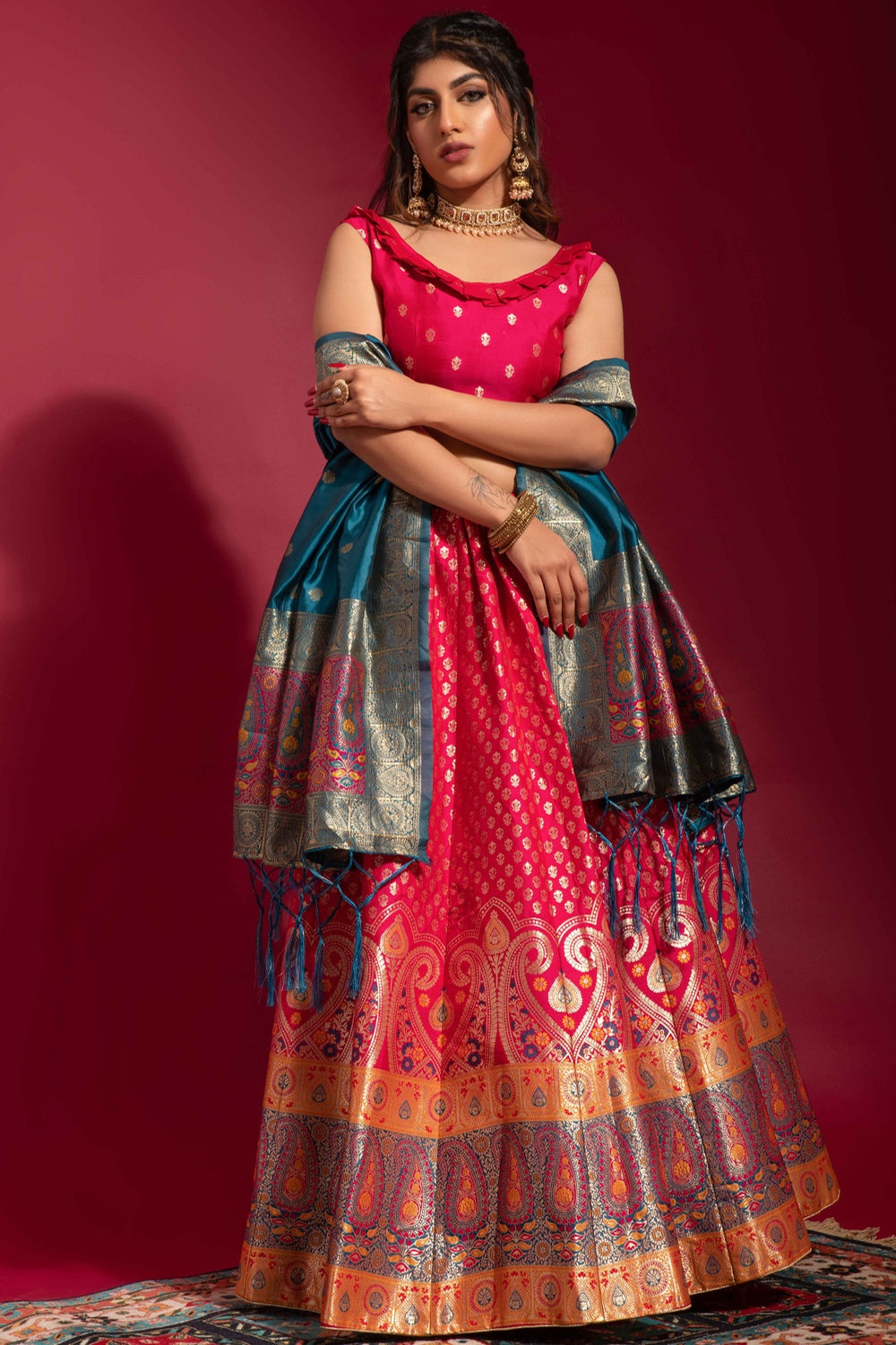 Pink Banarasi Silk With Zari Weaving Lehenga Choli
