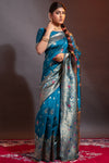Rama Blue Banarasi Saree With Zari Weaving Work