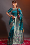 Usafa Blue Banarasi Silk Saree With Zari Weaving Work