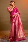 Peach & Pink Banarasi Silk Saree With Zari Weaving Work