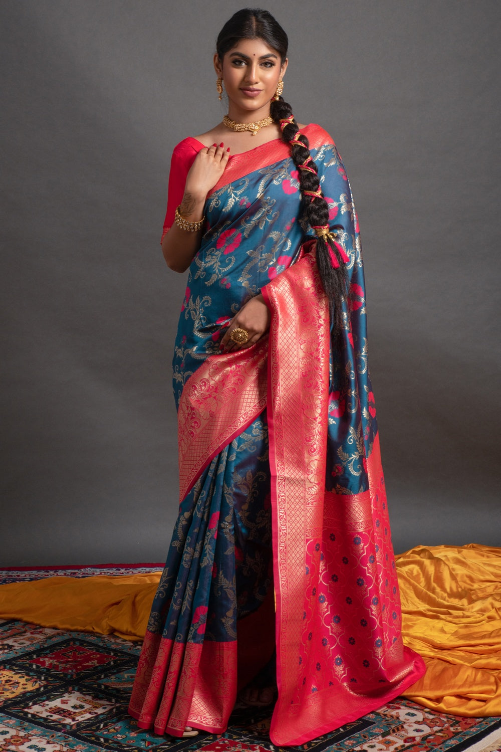Yale Blue Banarasi Silk Saree With Zari Weaving Work