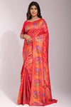 Hot Red Banarasi Silk Saree With Zari Weaving Work