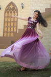 Wine Faux Blooming Sequins Embroidered Work Gown