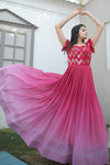 Pink Faux Blooming Sequins Embroidered Work Gown